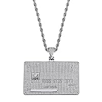 TOPGRILLZ Pendant Necklace Men Rope Gold Chain for Women Iced out 18K Gold Plated Cubic Zirconia V Card Pendant Chain Custom Name Necklace 24 Stainless Steel