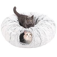 Cat Tunnel Bed,Collapsible Cat Tunnel with Central Mat,Plush Cat Tunnels for Indoor Cats with Hanging Ball and Peephole,Cat Play Tunnel