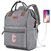 Personalized Initial Laptop Backpack for Women-Waterproof Teacher Backpack/College Backpack/Nurse Backpack for Work,Travel Bckapack with 15.6
