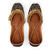 Black Jutti for Women with Ghungroo Punjabi Jutti Handmade Leather Jutti Indian Mojari for Women Khussa Shoes for Women