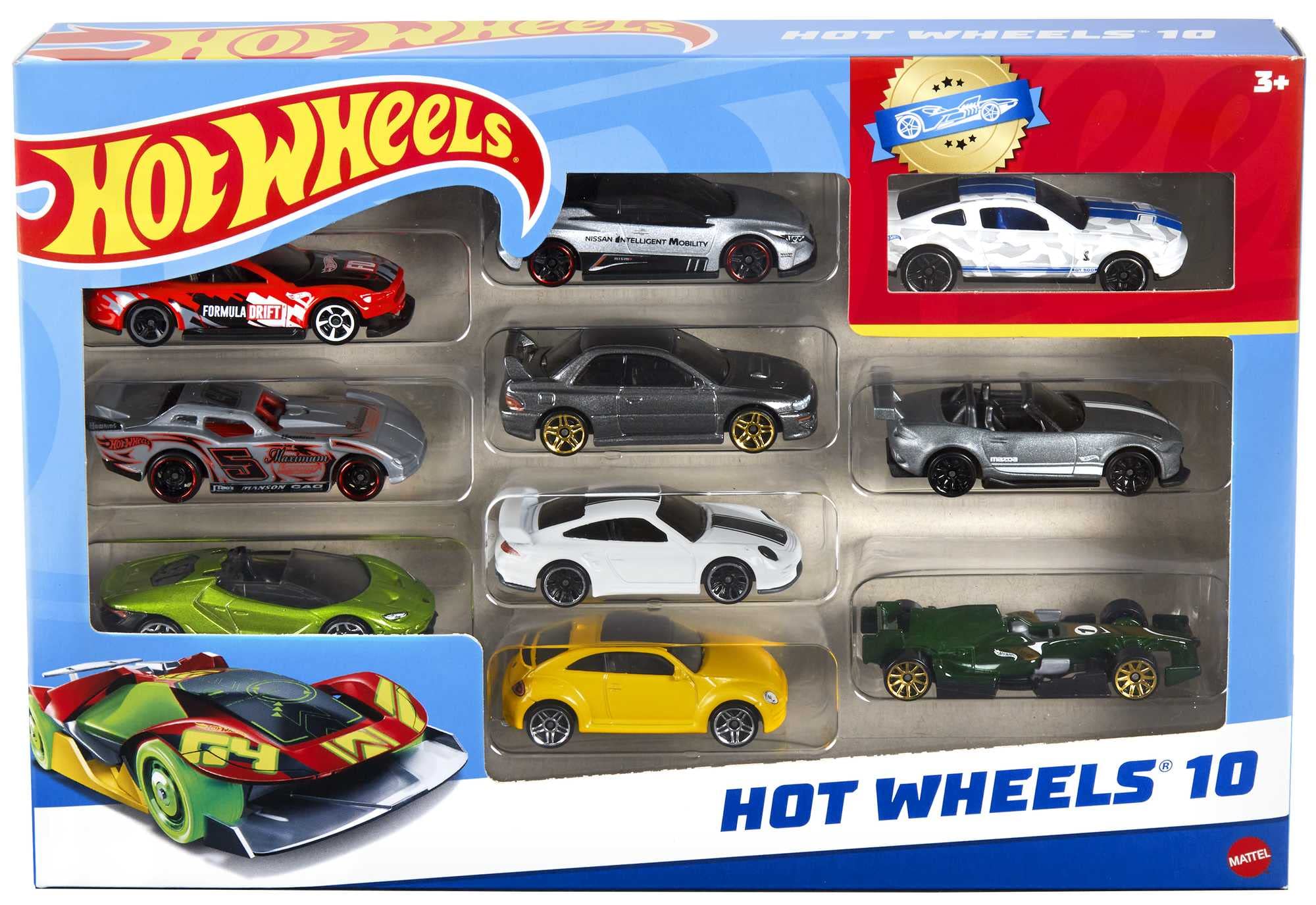 Hot Wheels Set of 10 Toy Cars & Trucks in 1:64 Scale, Race Cars, Semi, Rescue or Construction Trucks (Styles May Vary) [Amazon Exclusive]