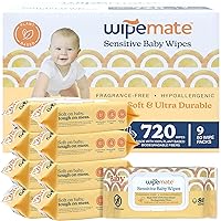 Huge 80/Pack Baby Wipes 99% Water Plant Based! Ultra-Gentle, Super Soft, Alcohol-Free, pH-Balanced, Dermatologically Tested, Hypoallergenic, Fragrance-Free - Flip-Top Lid (720 Count)