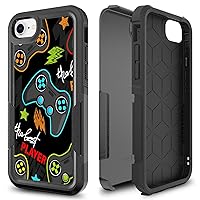 Case for iPhone SE 2022, Gaming Controller Video Game Player Pattern Shock-Absorption Hard PC and Inner Silicone Hybrid Dual Layer Defender Case for iPhone 7/8 /SE 2020