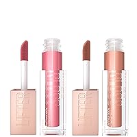 Maybelline Lifter Gloss with Hyaluronic Acid Makeup Bundle, Lip Gloss Set Includes 1 Nude Lip Gloss in Petal and 1 Pink Lip Gloss in Stone