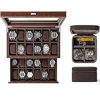 TAWBURY GIFT SET | Bayswater 24 Slot Watch Box with Drawer (Brown) and Fraser 2 Watch Travel Case with Storage (Brown)