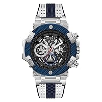 Guess Watches Men's 46mm Analog Stainless Steel Navy Silicone Strap Multifunction, Navy