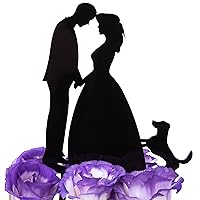Wedding Anniversary Cake Topper Bride and Groom with a Dog in Gift Box, Black