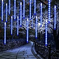 LJLNION 24 Tubes Meteor Shower Lights, Outdoor Icicles Christmas Lights, 12 Inch 3 x 288 LED Iciclelights Snow Falling Lights, Connectable Raindrop Lights, Xmas Wedding Party Tree Holiday Decor, Blue