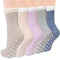 Loritta Womens Fuzzy Socks 5 Pairs, Winter Warm Soft Slipper Socks, Non Slip Grip Socks Cozy Sleep Fluffy Socks Gifts