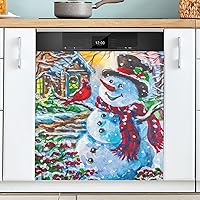Christmas Snowman Red Bird Dishwasher Magnet Cover Dishwasher Covers for The Front Magnetic Dishwasher Cover Panel Magnetic Refrigerator Cover for Kitchen Farmhouse Home Decor - 23 X 26 in