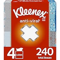 Kleenex Anti-Viral Facial Tissues, 4 Cube Boxes, 60 Tissues per Box (240 Tissues Total)