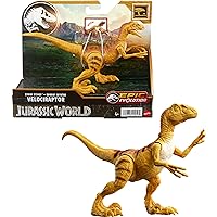 Mattel Jurassic World Strike Attack Velociraptor Dinosaur Toy with Single Strike Action, Movable Joints, Action Figure Gift with Physical & Digital Play