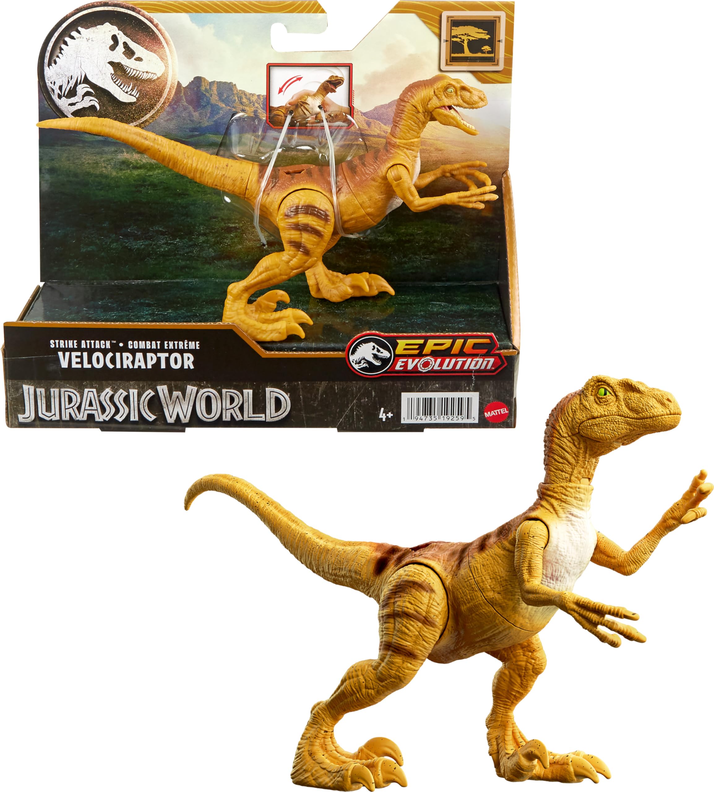 Jurassic World Strike Attack Dinosaur Toy with Single Strike Action, Movable Joints, Action Figure Gift with Physical & Digital Play