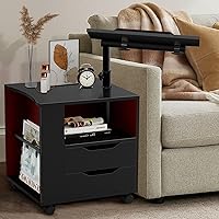 SogesPower Wood Nightstand for Bedroom Adjustable and Movable End Table Side Table for Living Room,Black