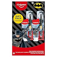 Colgate Kids Toothbrush Set with Toothpaste, Batman Gift Set, 2 Battery Toothbrushes and 2 Toothpastes