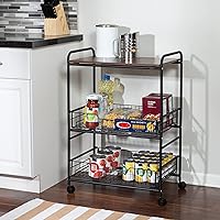 Honey-Can-Do Honey Can Do 3-Tier Rolling Cart with Wood Shelf and Pull-Out Baskets, Black/Walnut CRT-09580 Black
