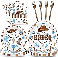 96 Pcs My First Rodeo Birthday Party Supplies Paper Plates Napkins Western Blue Cowboy 1st Rodeo Party Birthday Tableware Set Decorations Favors for Boy Baby Shower Serves 24
