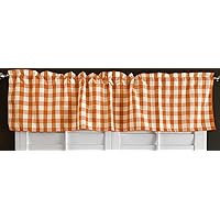 Checkered Plaid Gingham Poplin Window Valance 58 Inch Wide (Orange, 16