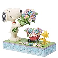 Enesco Peanuts by Jim Shore Snoopy and Woodstock with Flowers Figurine, 6 Inch, Multicolor