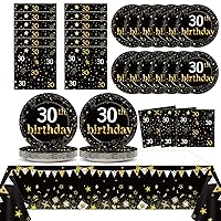30th Birthday Party Supplies Serves 24 Black and Gold 30 Years Old Birthday Party Decorations Paper Plates Napkins Cheers to 30 Years Tablecloth Set Vintage 1994 Tableware Favors Kit for Men or Women