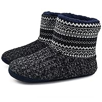 GPOS Knit Rock Wool Warm Men Indoor Pull on Cozy Memory Foam Slipper Boots Soft Rubber Sole