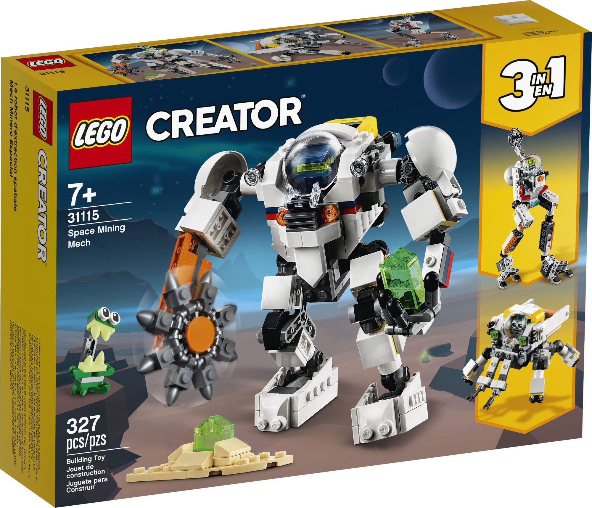 LEGO Creator 3in1 Space Mining Mech 31115 Building Kit Featuring a Mech Toy, Robot Toy and Alien Figure; Makes The Best Toy for Kids Who Love Creative Fun, New 2021 (327 Pieces)