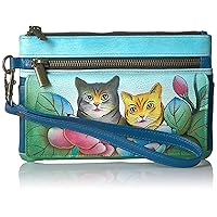 Anna by Anuschka Hand Painted Women’s Leather Wristlet Organizer Wallet, Two Cats