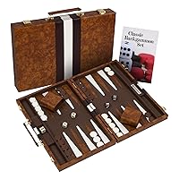Backgammon Set for Travel - Small Classic Board Game Case with Strategy Guide & 15 Game Pieces (Brown)