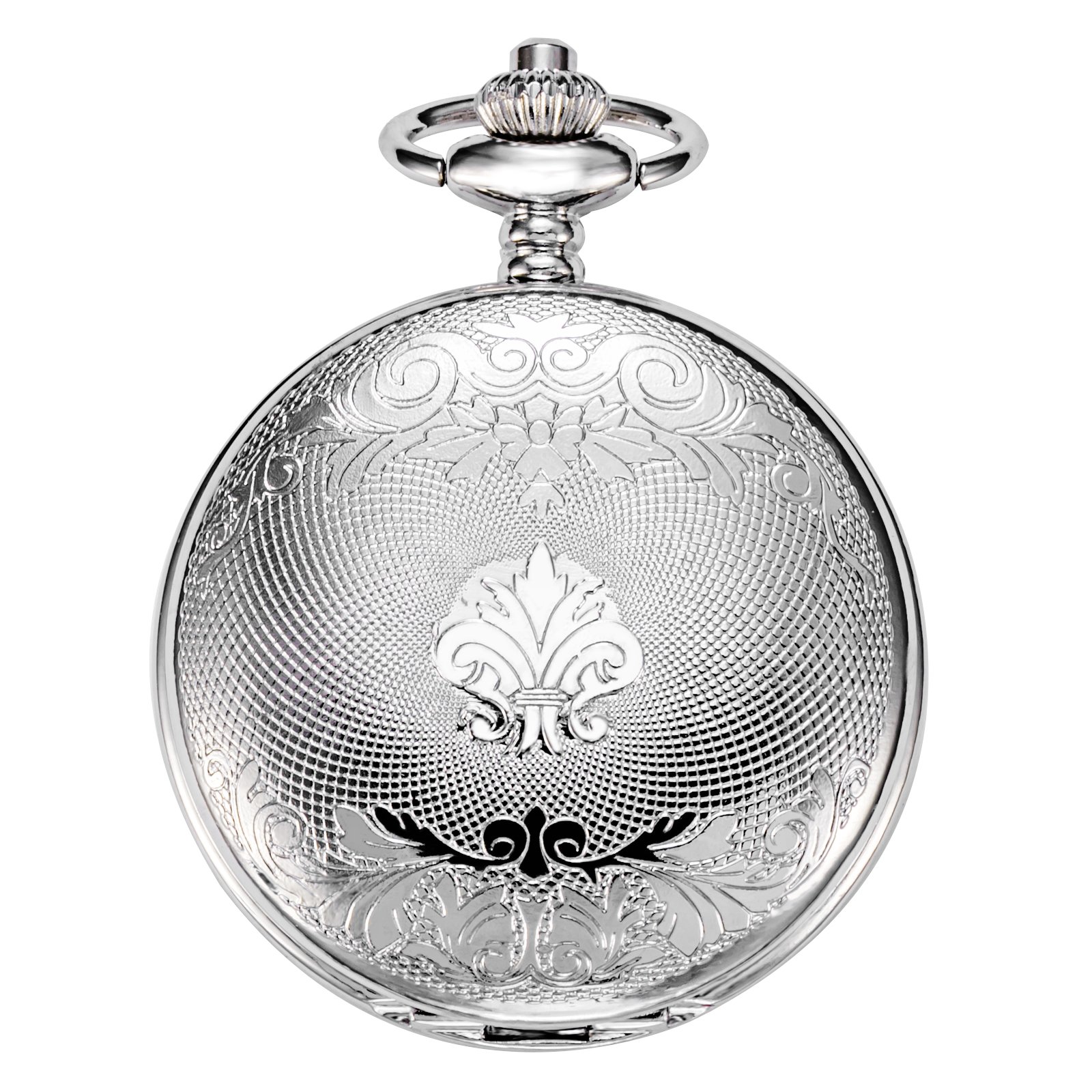 TREEWETO Antique Mens Pocket Watch Skeleton Mechanical Silver Double Case Roman Numerals Gift for Man