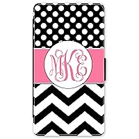 iPhone Xs Max, Phone Wallet Case Compatible with iPhone Xs Max [6.5 inch] Polka Dots Chevron Monogrammed Personalized Protective Case IPXSMW Black