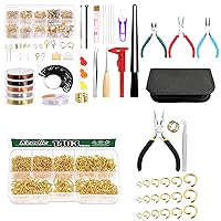 Keadic 2350Pcs Jewelry Making Tool with Jewelery Findings Kit Includes Round Ring Connectors, Beading Wires, Jewelry Pliers, Cord Ends, Lobster Clasps, Earring Hooks, Eye Screw Pin for Adult and Begi