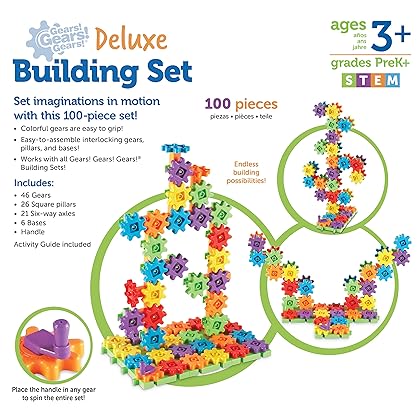 Learning Resources Gears! Gears! Gears! 100-Piece Deluxe Building Set - Ages 3+, Preschool Building Sets, Gears Toys for Kids, STEM Toys for Toddlers, Construction Toy Set,Back to School Gifts