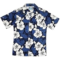 RJC Boy's White Hibiscus Hawaiian Shirt in Blue