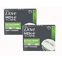 (2 Pack) Dove Men + Care Body and Face Bar, Extra Fresh, 4 Ounce, 8 Count