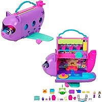 Polly Pocket Dolls and Playset, Kitty Airways Airplane, Travel Toy with 2 Micro Dolls and Pet, Spinning Stage and Accessories