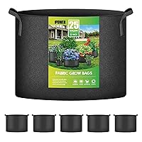 5-Pack 25 Gallon Plant Grow Bags Thickened Nonwoven Aeration Fabric Pots Heavy Duty Durable Container, Strap Handles for Garden, Black