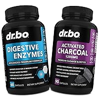 Digestive Enzymes & Activated Charcoal Capsules - Digestion Enzyme Supplement Pills for Stomach Gas and Bloating Support for Men Women Kids - Active Charcoal Capsules Cleanse Detox Supplements for Gut