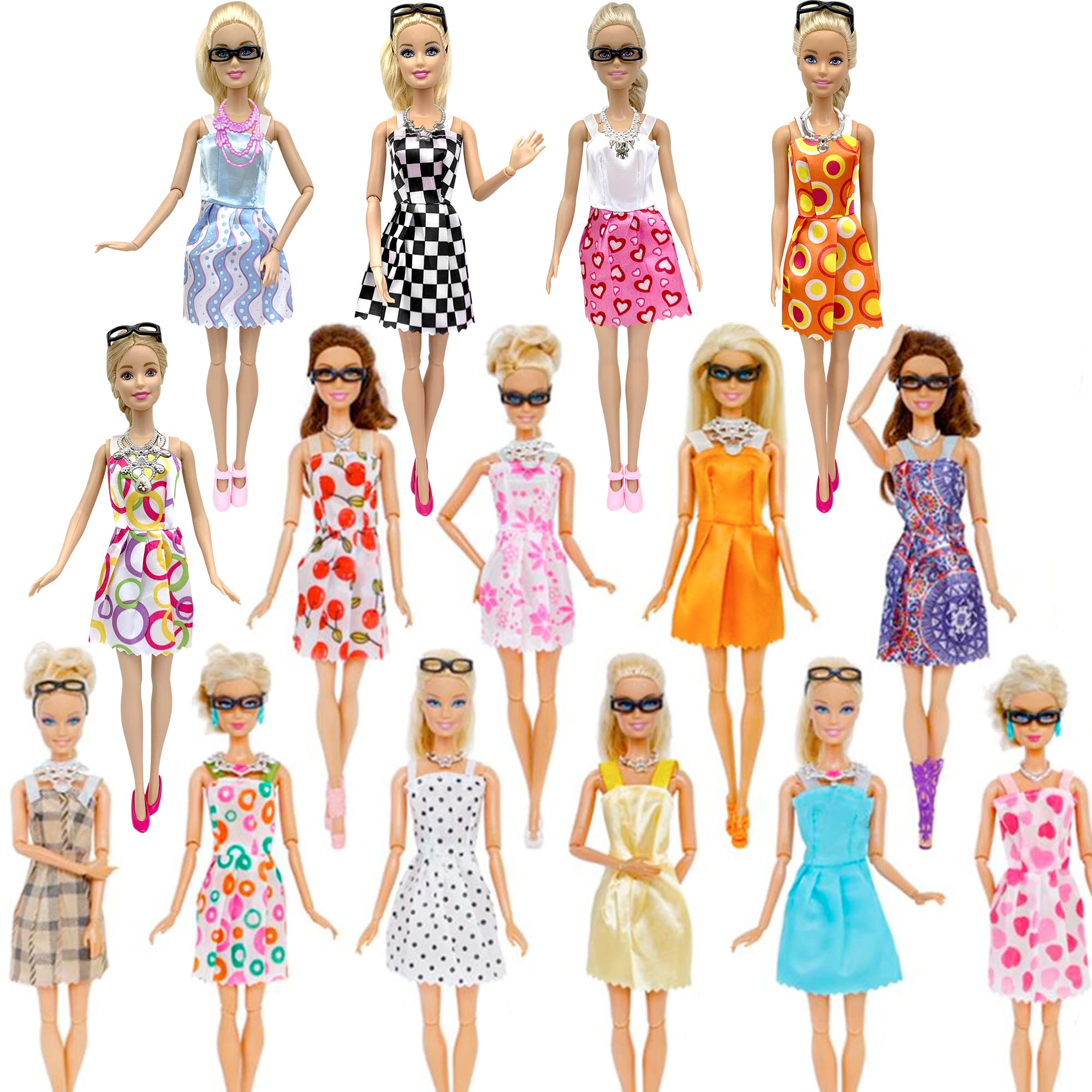 32 PCS Doll Clothes and Accessories, 10x Mix Party Dresses, 4X Glasses, 6X Necklaces, 2X Magic Wands, 10x Shoes for 11.5 inch Doll, Gifts for Girls
