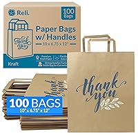 Reli. Brown Paper Bags w/Handles | 100 Pcs Bulk | 10