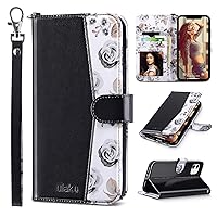 ULAK Compatible with iPhone 11 Wallet Case with Card Holder, Premium PU Leather Flip Cover with Kickstand Magnetic Closure, Shockproof Protective Phone Case for iPhone 11 6.1 Inch, Black Flower