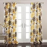 Lush Decor Leah Floral Grommet Light Filtering Window Curtain Panel Set, Pair- Large Blooming Flower Print - 2 Curtains - 52