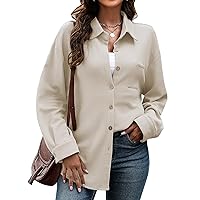 KYLELOVE Women Waffle Button Down Shirts Oversized Long Sleeve Knit Shacket Casual Jacket with Pocket
