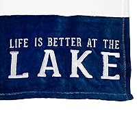 Pavilion Gift Company Life is Better at The Lake-Blue & White Super Soft 50 x 60 Inch Striped Throw Embroidered Text 50