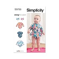 Simplicity Easy Babies' Swimsuits with Rash Guard and Headband Sewing Pattern Packet, Design Code S9796, Sizes XS-S-M-L, Multicolor