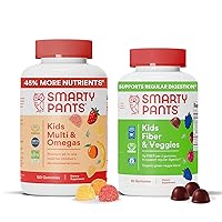 Kids Multivitamin + Fiber & Veggie Bundle: Omega 3 Fish Oil, Prebiotic Fiber, Gluten-Free, Three Fruit & Mixed Berry Flavors, Multi & Omegas (120 Count) + Fiber & Veggies (60 Count)