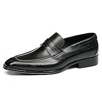 Men's Genuine Leather Brogues Penny Loafers Fashion Formal Dress Slip on Moccasin Tuxedo Loafer Shoes