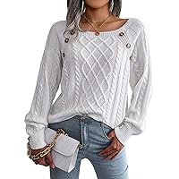 COZYEASE Women's Button Boat Neck Kit Sweater Long Sleeve Long Sleeve Knit Pullovers Solid Sweater Tops Top