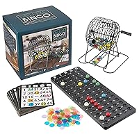 Deluxe Bingo Game + Free Expansion Set 50 Premium Cards, 300 Vibrant Chips, 75 Calling Balls, 6” Bingo Cage - Premium Bingo Set for Large Groups and Parties