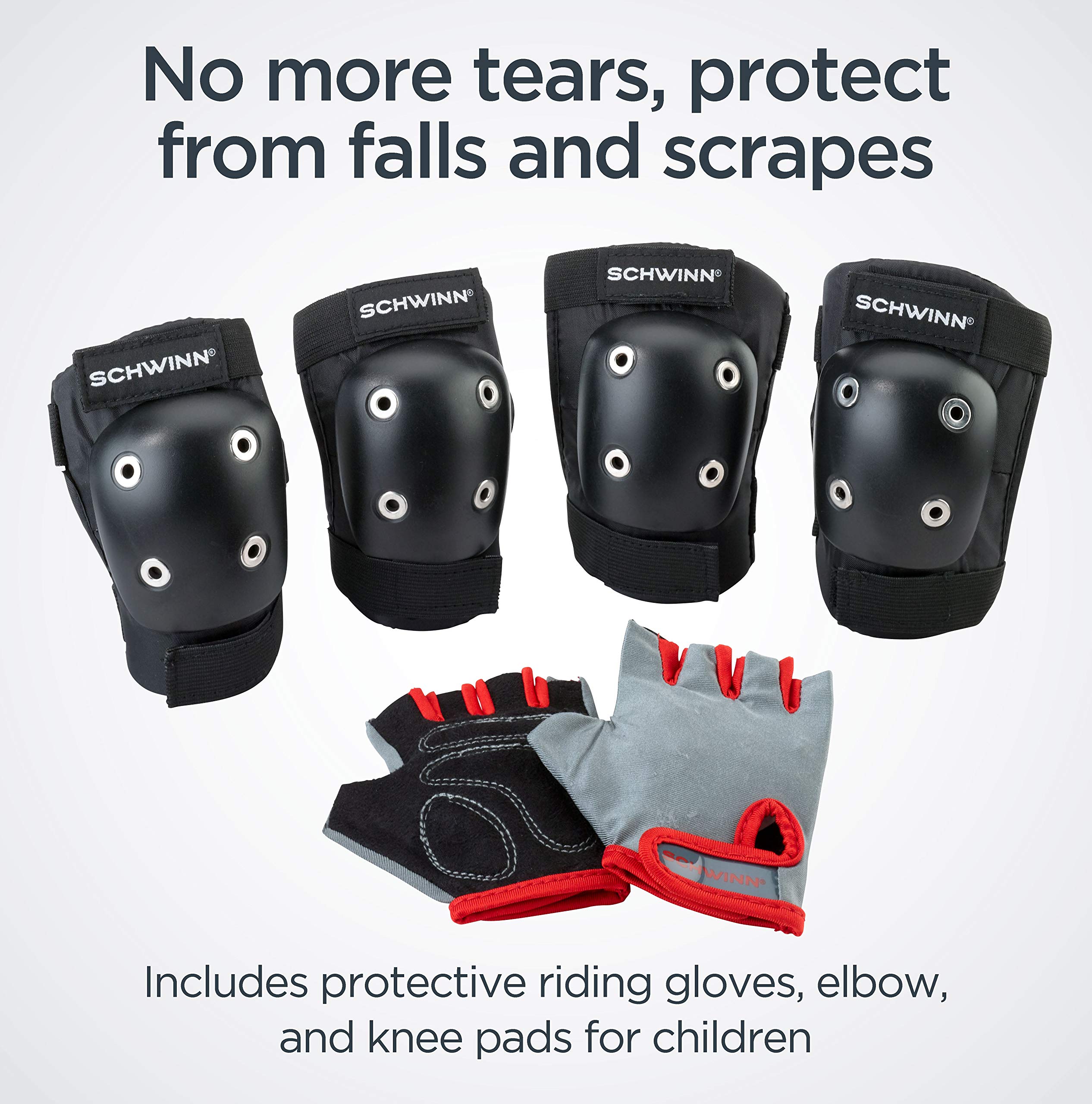 Schwinn Kids Protective Bike Gloves, Knee and Elbow Pads , Black/Gray