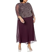 J Kara Women's Plus Size 3/4 Sleeves Long Beaded Gown with Cowl Neck
